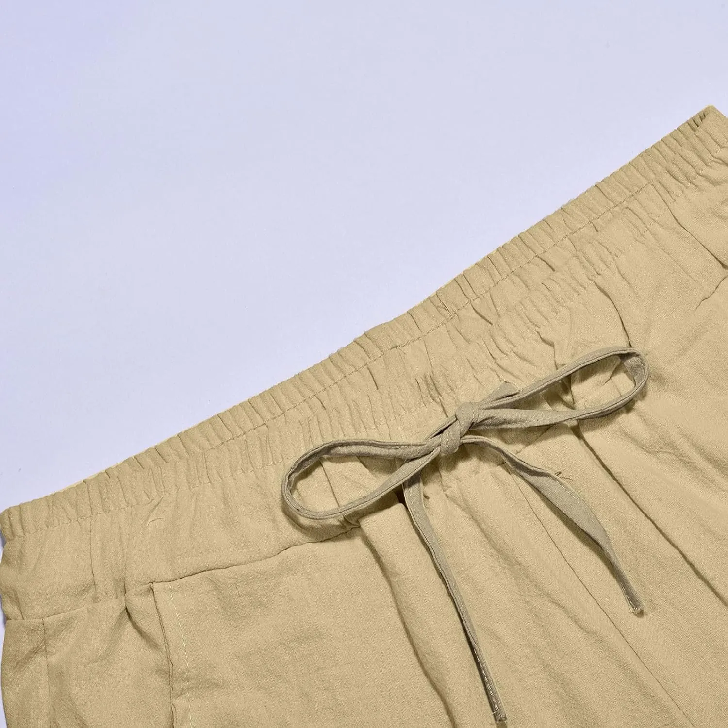 Men's Drawstring Linen Pants Casual Loose Fit Summer Stylish Yoga Pants Elastic Waist Trendy Trousers with Pockets
