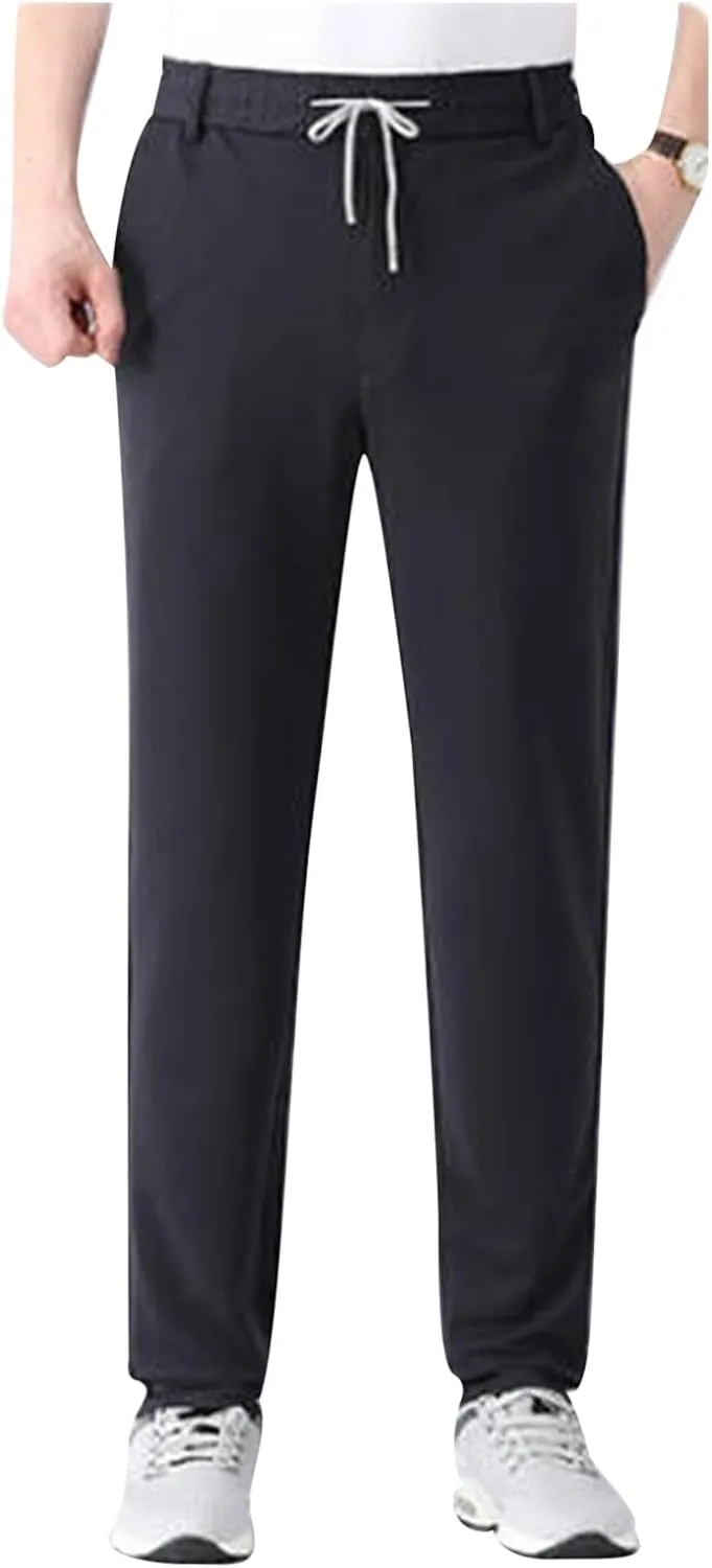 Mens Quick Drying Pants Elastic Waist Breathable Stretch Active Loose Pants Comfy Cool Sweatpant Trousers with Pocket