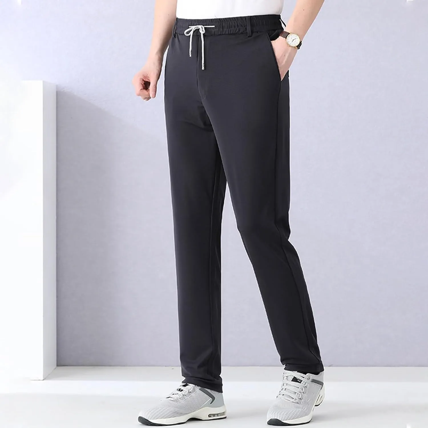 Mens Quick Drying Pants Elastic Waist Breathable Stretch Active Loose Pants Comfy Cool Sweatpant Trousers with Pocket