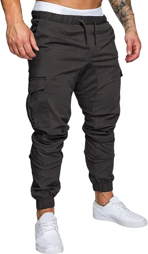 Men's Slim Fit Cargo Joggers Elastic Waist Outdoor Athletic Casual Pants Big and Tall Jogger Sweatpants Pockets