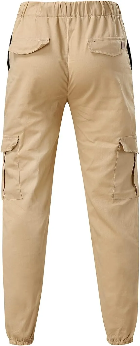 QWENTMTNTY Men Cargo Pants Casual Elastic Waist Slim Fit Workout Joggers Big Tall Outdoor Athletic Hiking Sweatpants Pockets