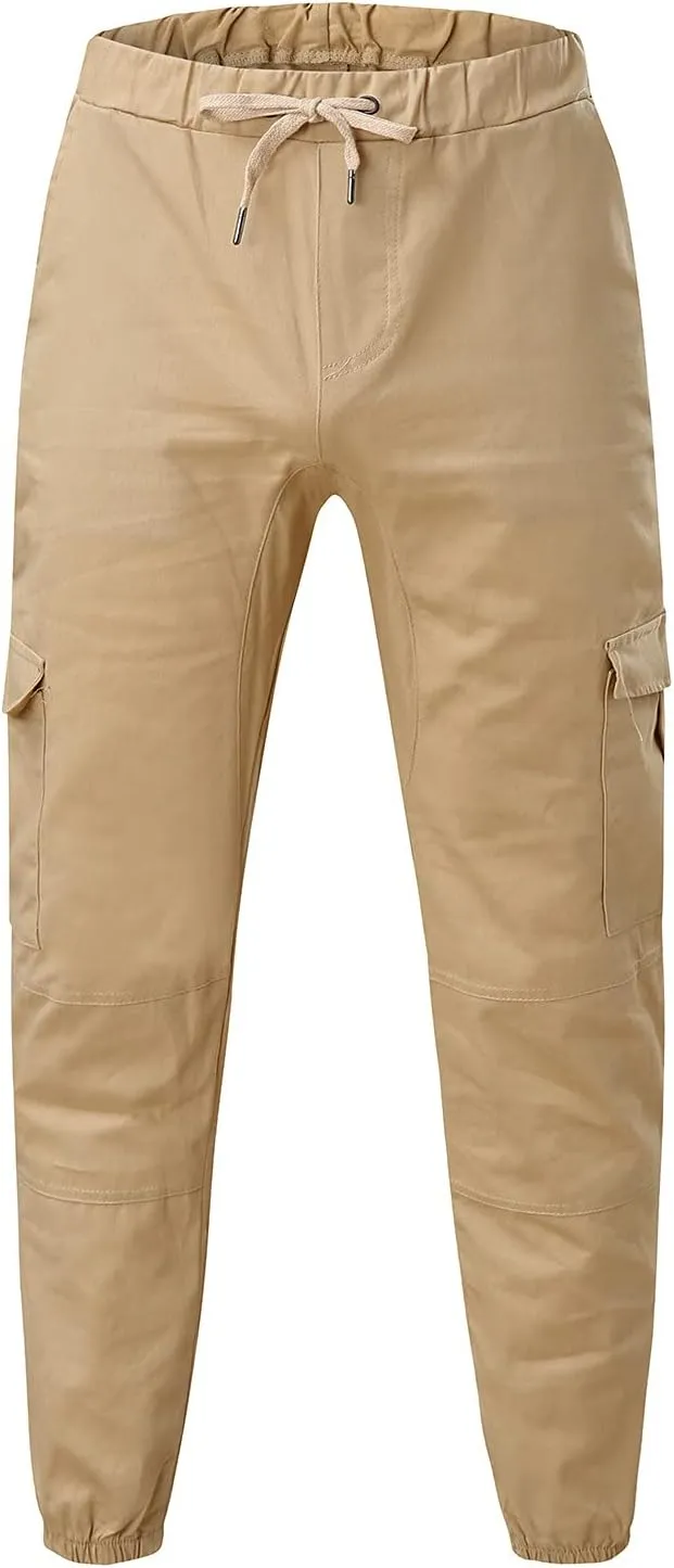 QWENTMTNTY Men Cargo Pants Casual Elastic Waist Slim Fit Workout Joggers Big Tall Outdoor Athletic Hiking Sweatpants Pockets