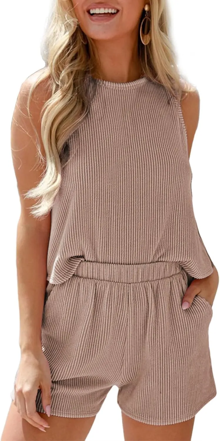 SHEWIN Women's Summer 2 Piece Outfits Shorts Sets Matching Set Loungewear 2025