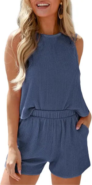 SHEWIN Women's Summer 2 Piece Outfits Shorts Sets Matching Set Loungewear 2025