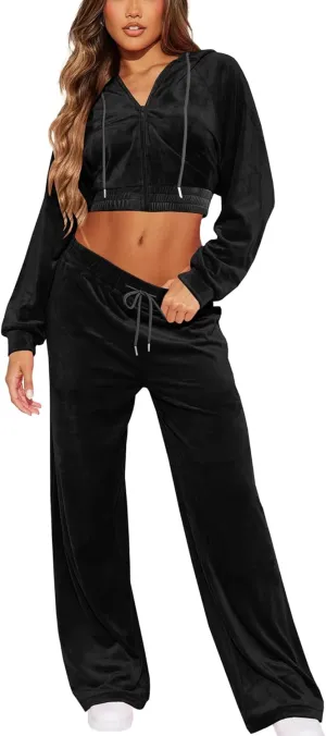 SMSN Women Sweatsuits Set Velvet 2 Piece Tracksuit Outfits Velour Jogging Long Sleeve Sweat Hoodie and Sweatpants Set