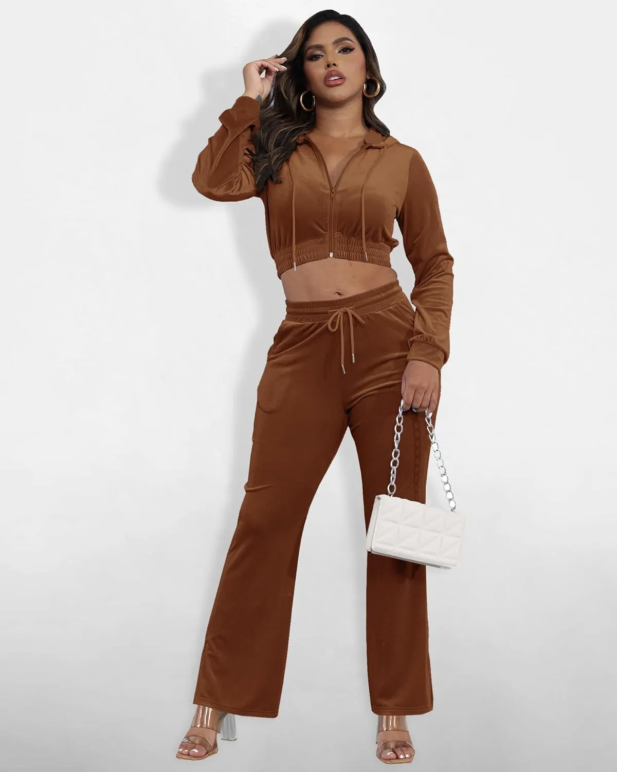 SMSN Women Sweatsuits Set Velvet 2 Piece Tracksuit Outfits Velour Jogging Long Sleeve Sweat Hoodie and Sweatpants Set