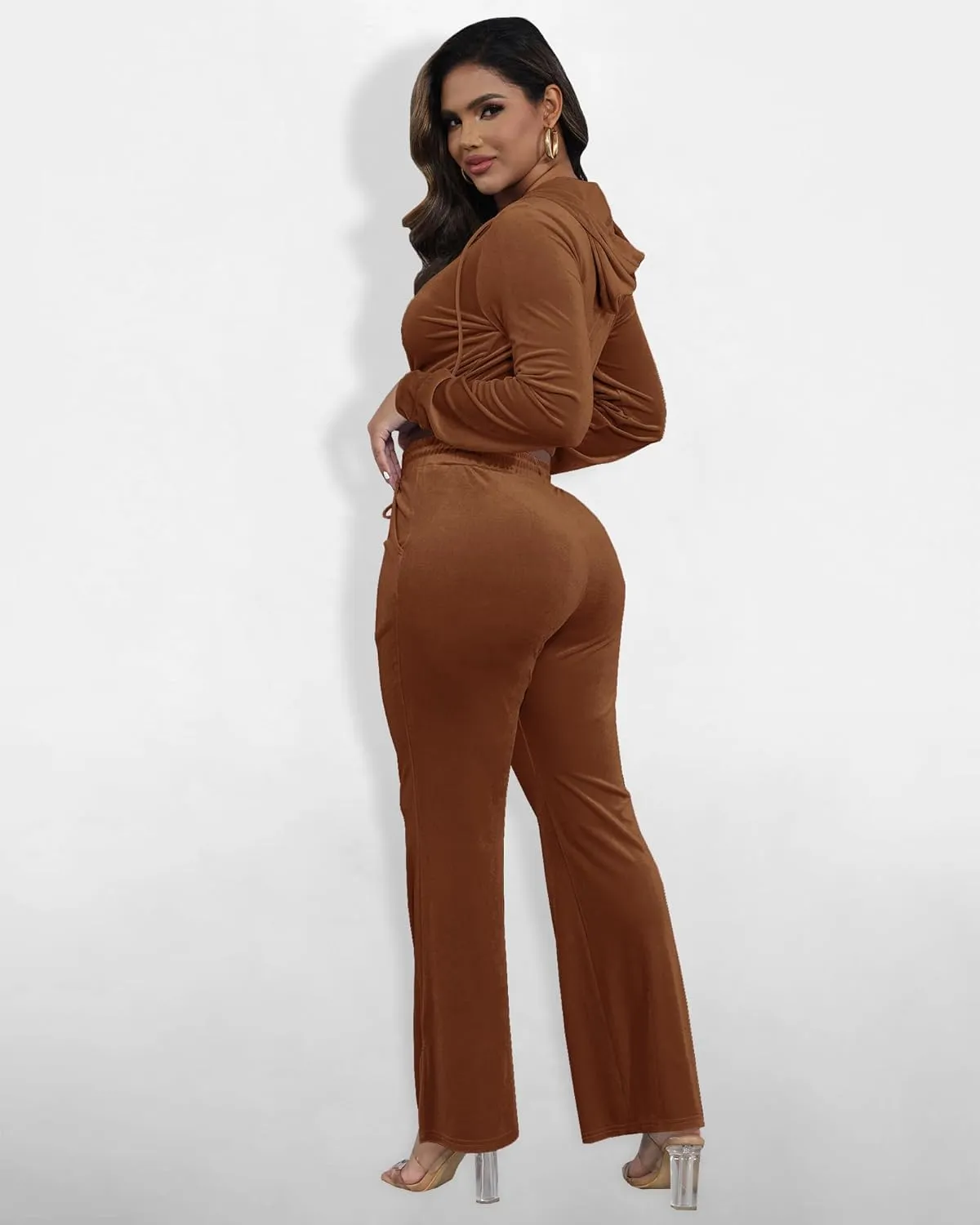 SMSN Women Sweatsuits Set Velvet 2 Piece Tracksuit Outfits Velour Jogging Long Sleeve Sweat Hoodie and Sweatpants Set