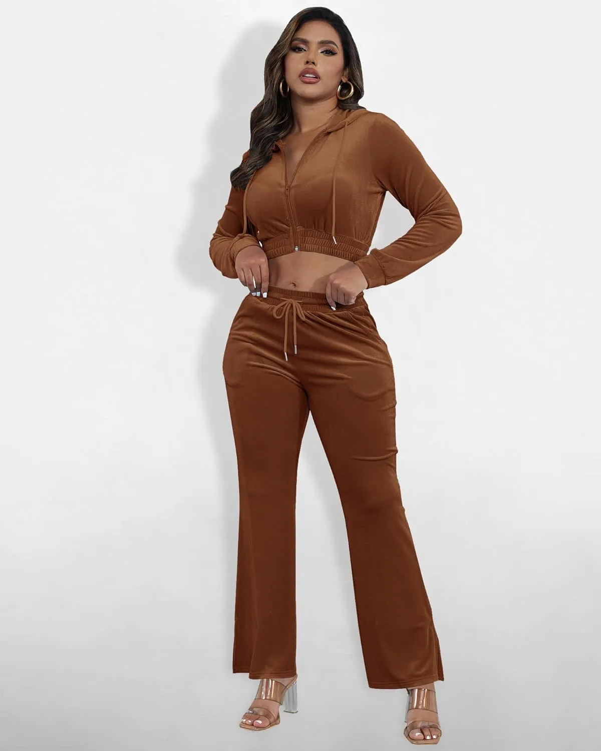 SMSN Women Sweatsuits Set Velvet 2 Piece Tracksuit Outfits Velour Jogging Long Sleeve Sweat Hoodie and Sweatpants Set