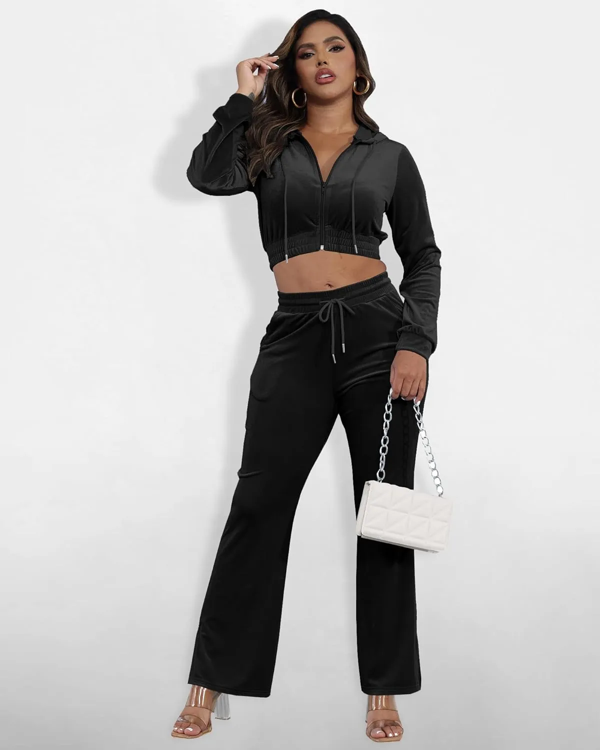 SMSN Women Sweatsuits Set Velvet 2 Piece Tracksuit Outfits Velour Jogging Long Sleeve Sweat Hoodie and Sweatpants Set