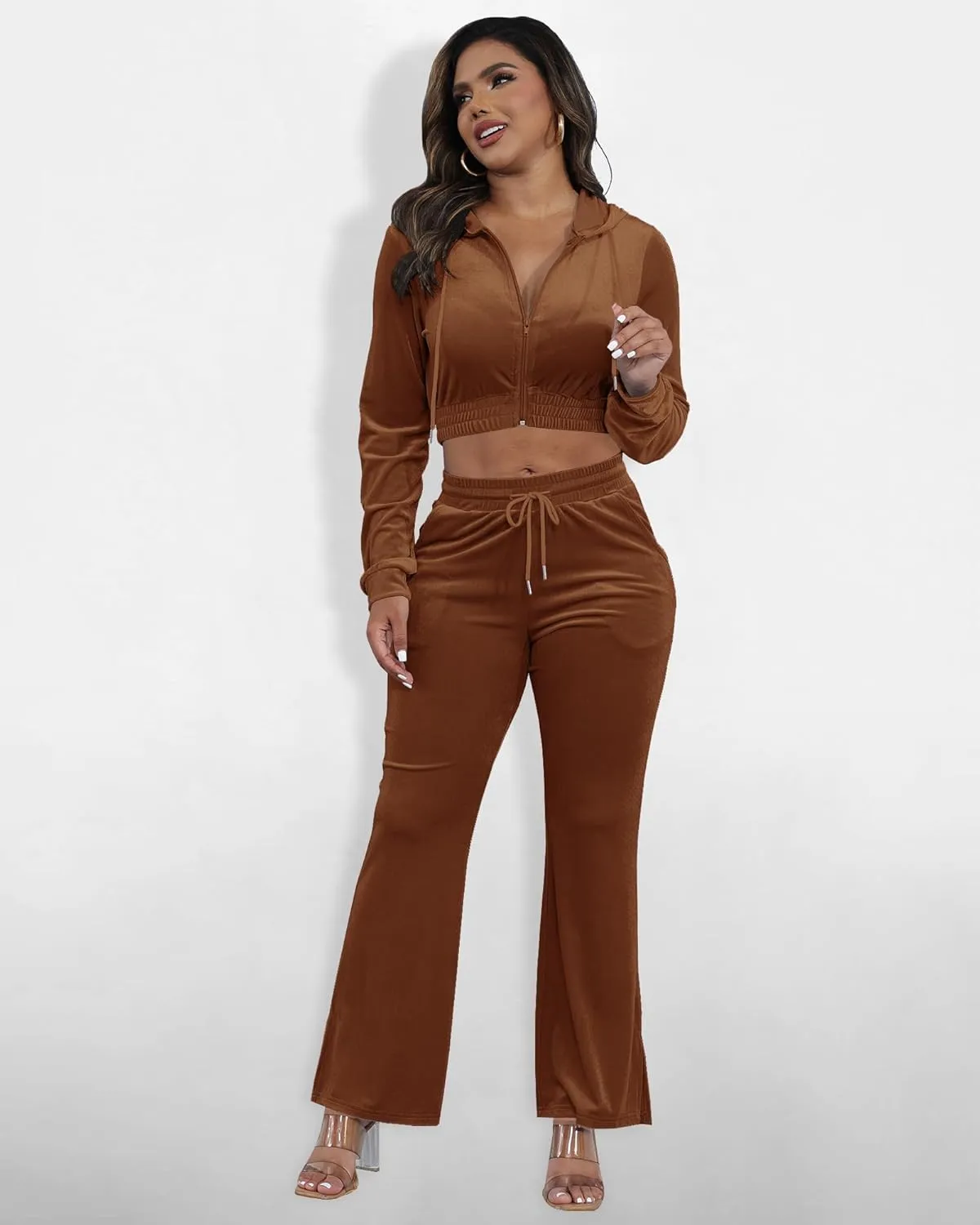 SMSN Women Sweatsuits Set Velvet 2 Piece Tracksuit Outfits Velour Jogging Long Sleeve Sweat Hoodie and Sweatpants Set