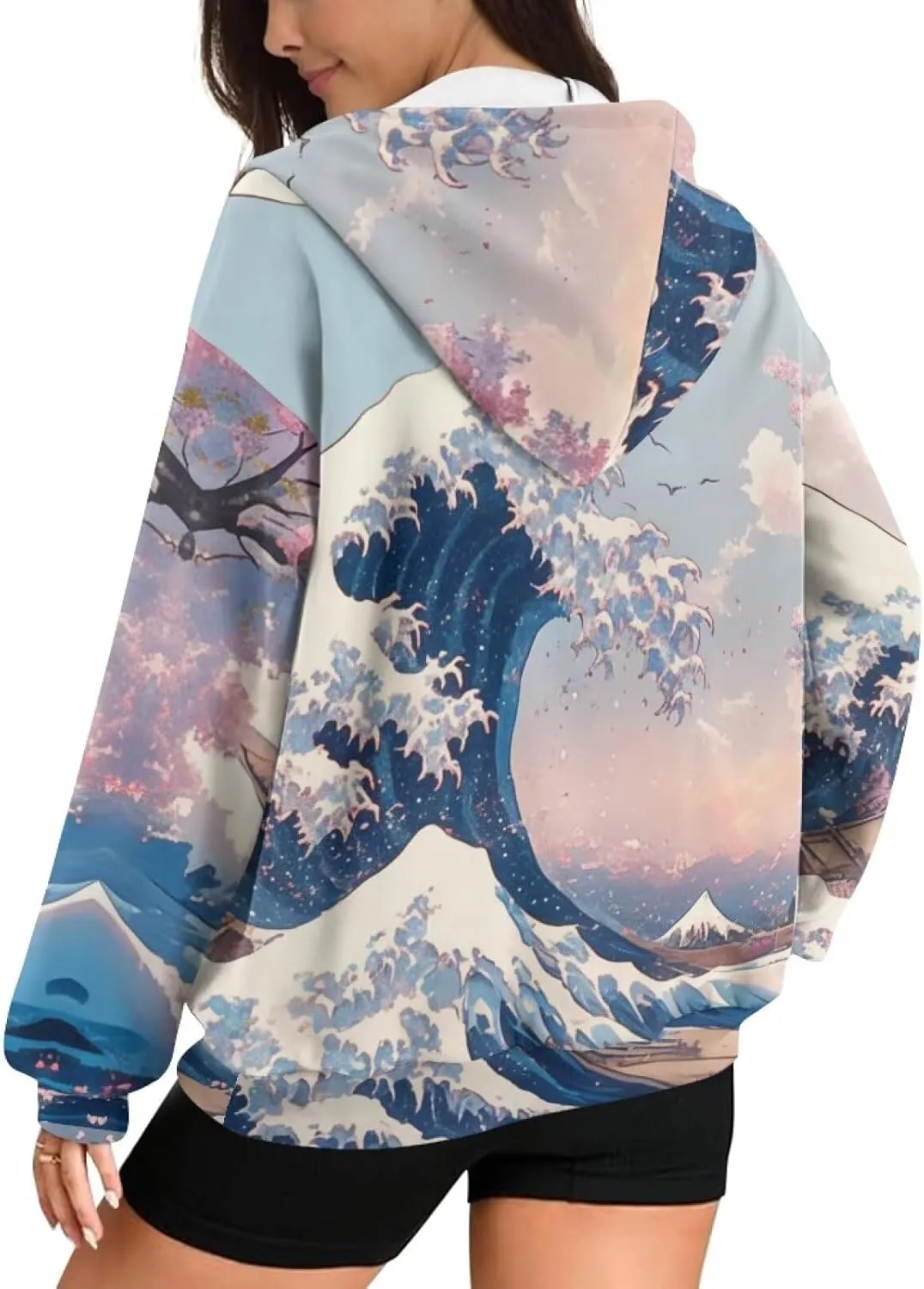 Starry Night Painting Women Full Zip-Up Hoodies 3D Print Graphic Sweatshirts Cool Novelty Hooded Hoodie