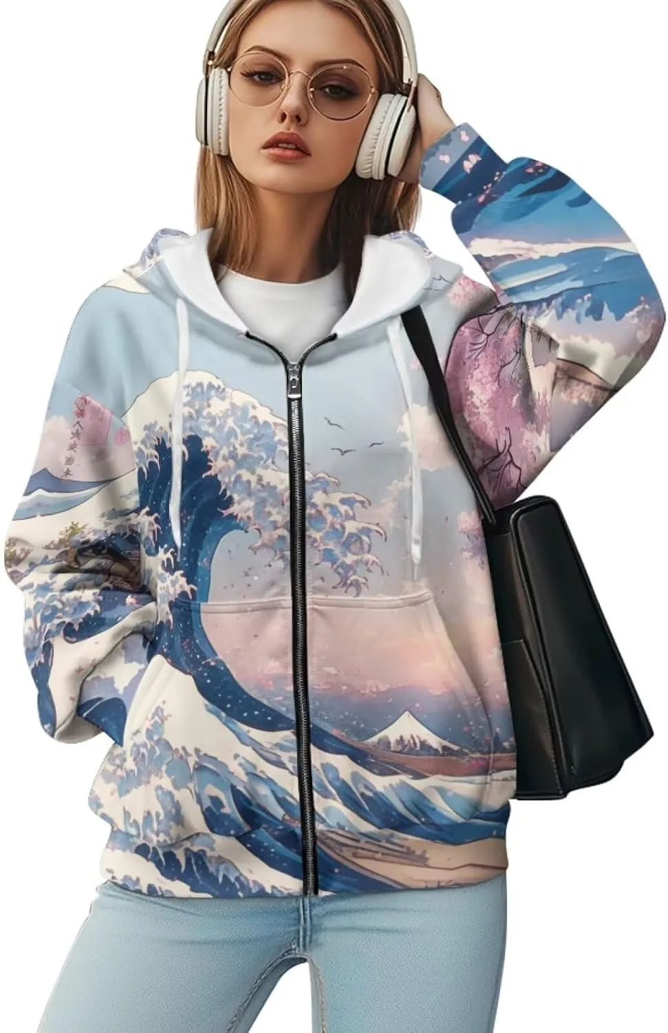 Starry Night Painting Women Full Zip-Up Hoodies 3D Print Graphic Sweatshirts Cool Novelty Hooded Hoodie