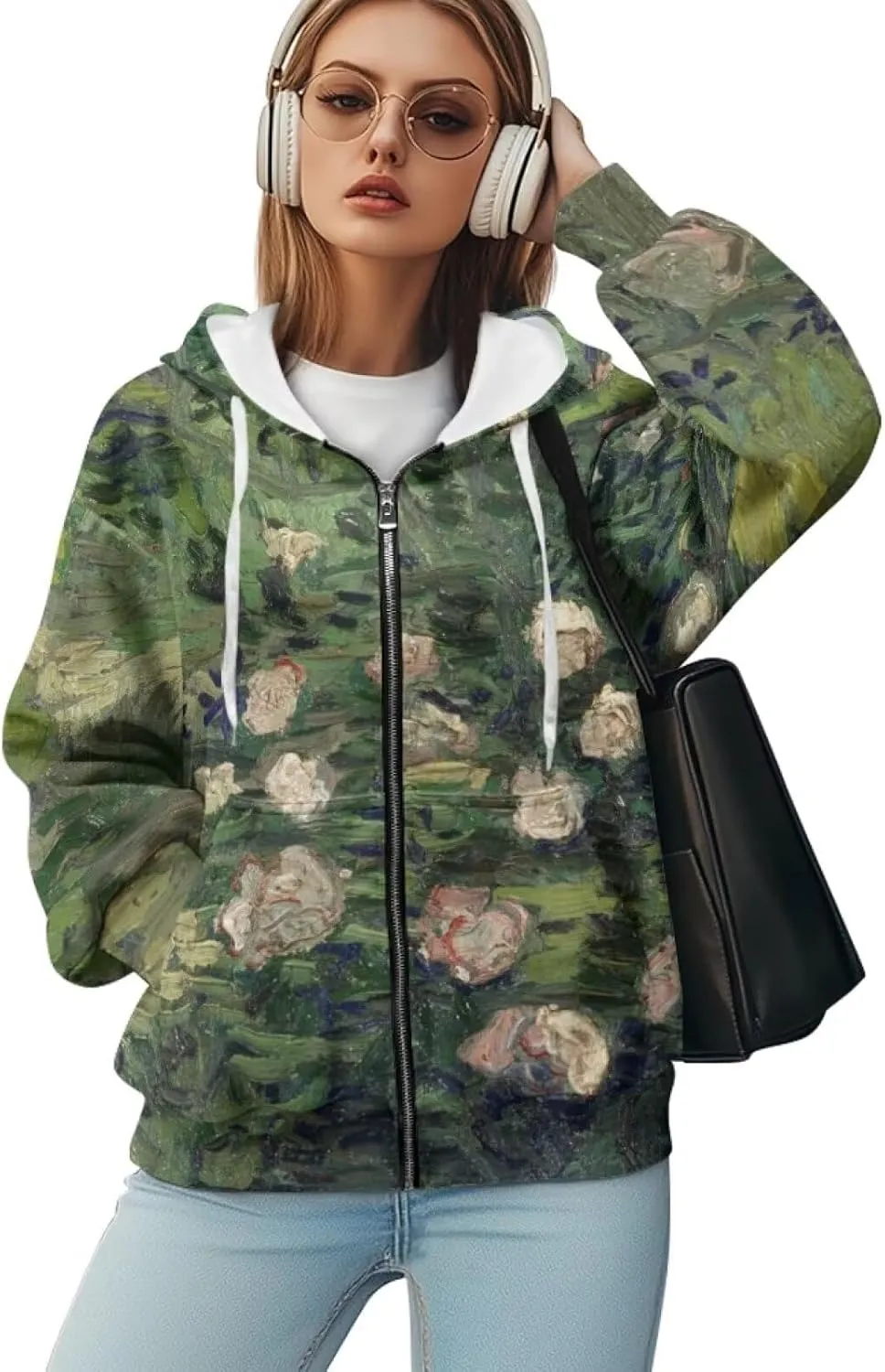 Starry Night Painting Women Full Zip-Up Hoodies 3D Print Graphic Sweatshirts Cool Novelty Hooded Hoodie