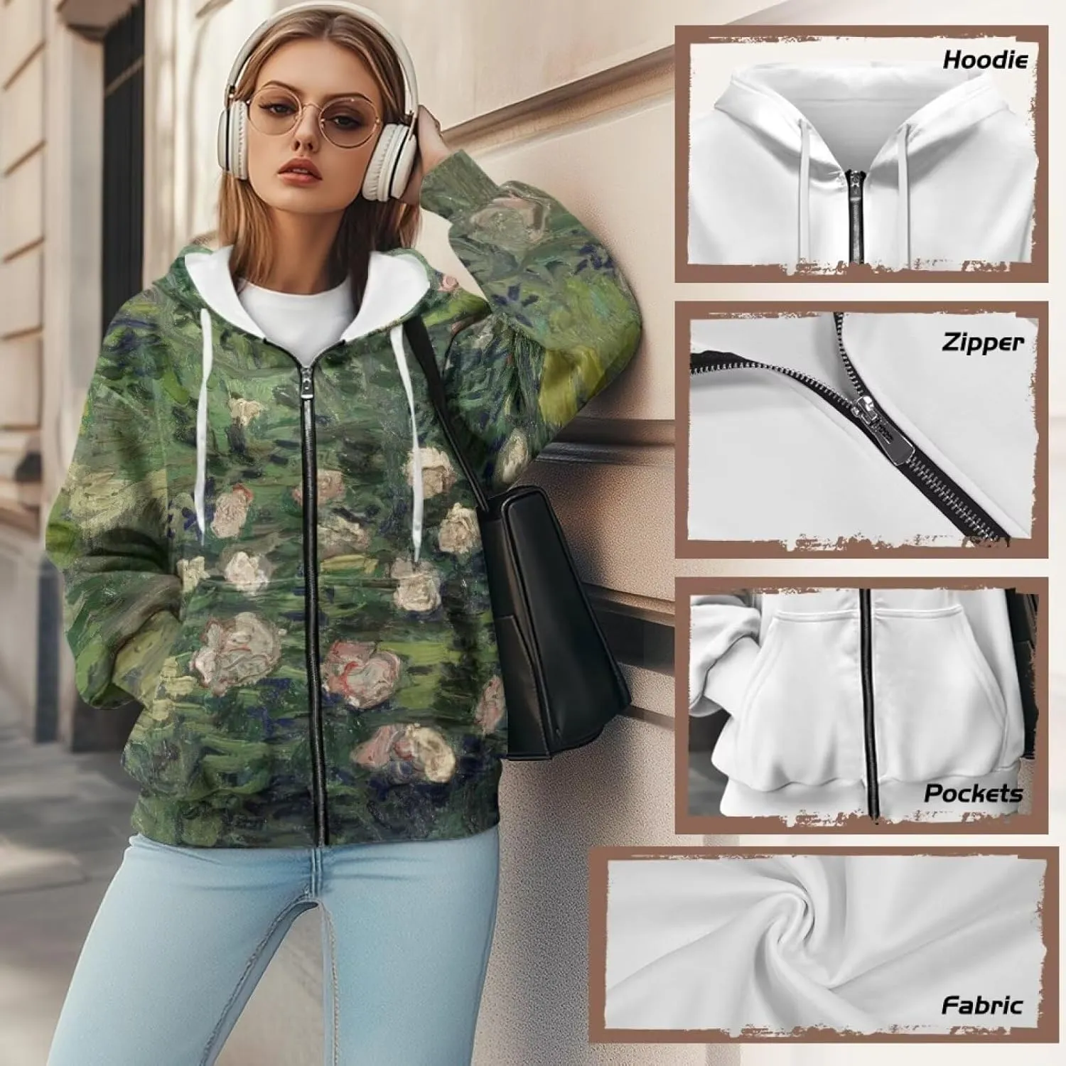 Starry Night Painting Women Full Zip-Up Hoodies 3D Print Graphic Sweatshirts Cool Novelty Hooded Hoodie