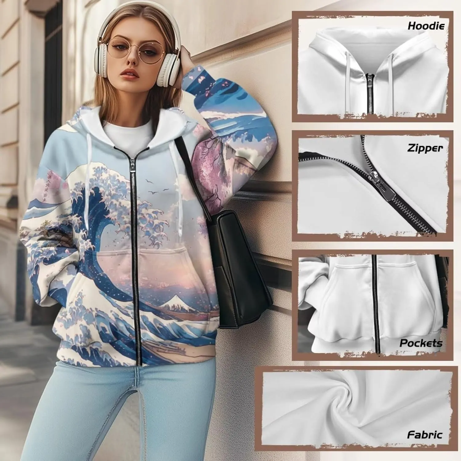 Starry Night Painting Women Full Zip-Up Hoodies 3D Print Graphic Sweatshirts Cool Novelty Hooded Hoodie