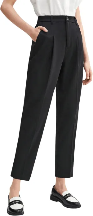 SweatyRocks Women's Casual High Waist Loose Straight Leg Cropped Work Pants Trousers with Pocket