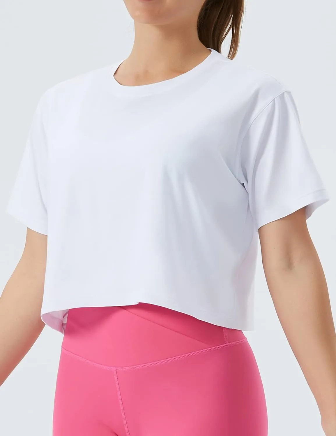 THE GYM PEOPLE Women's Workout Crop Top T-Shirt Short Sleeve Boxy Yoga Running Cropped Basic Tee