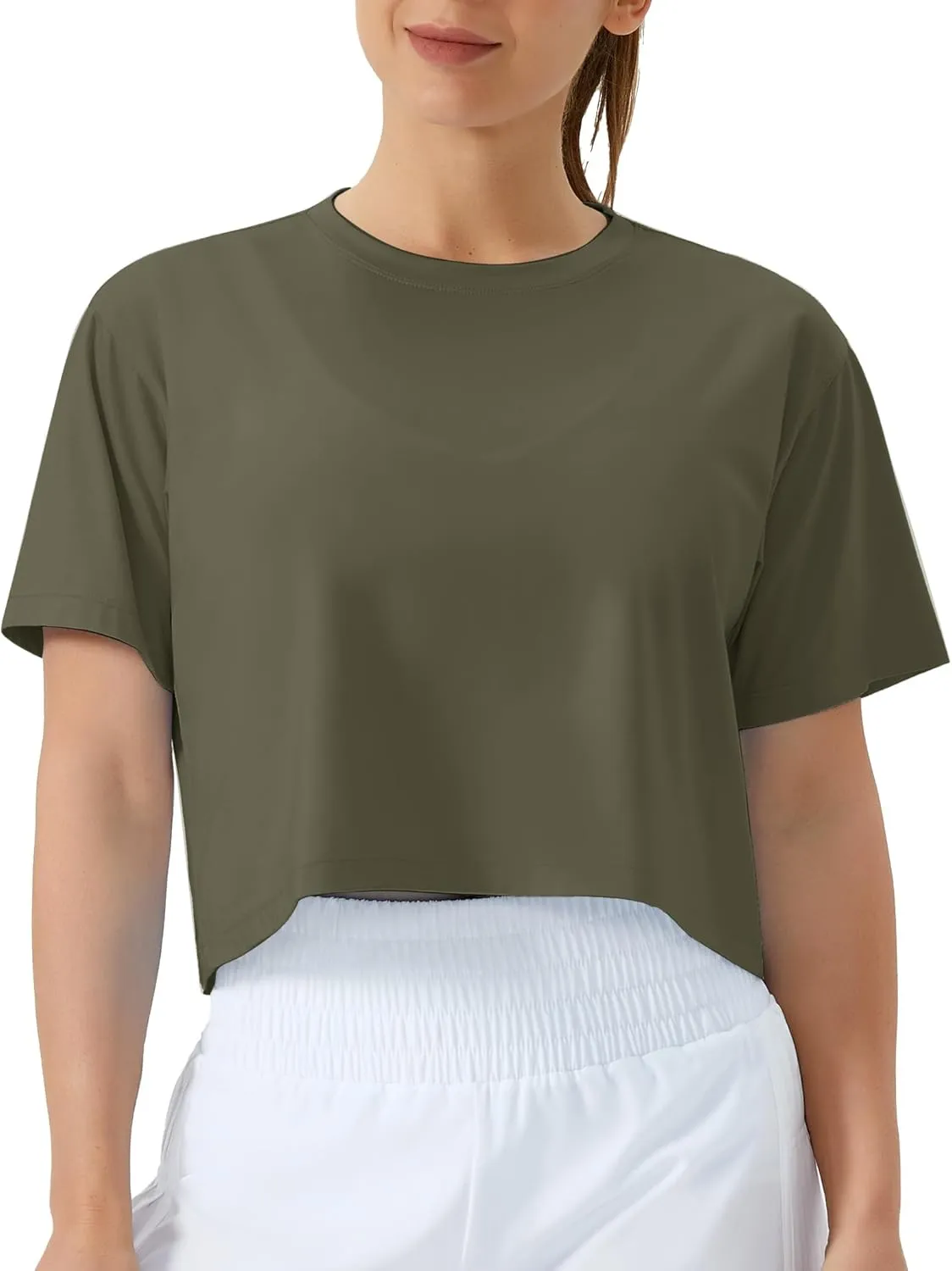 THE GYM PEOPLE Women's Workout Crop Top T-Shirt Short Sleeve Boxy Yoga Running Cropped Basic Tee