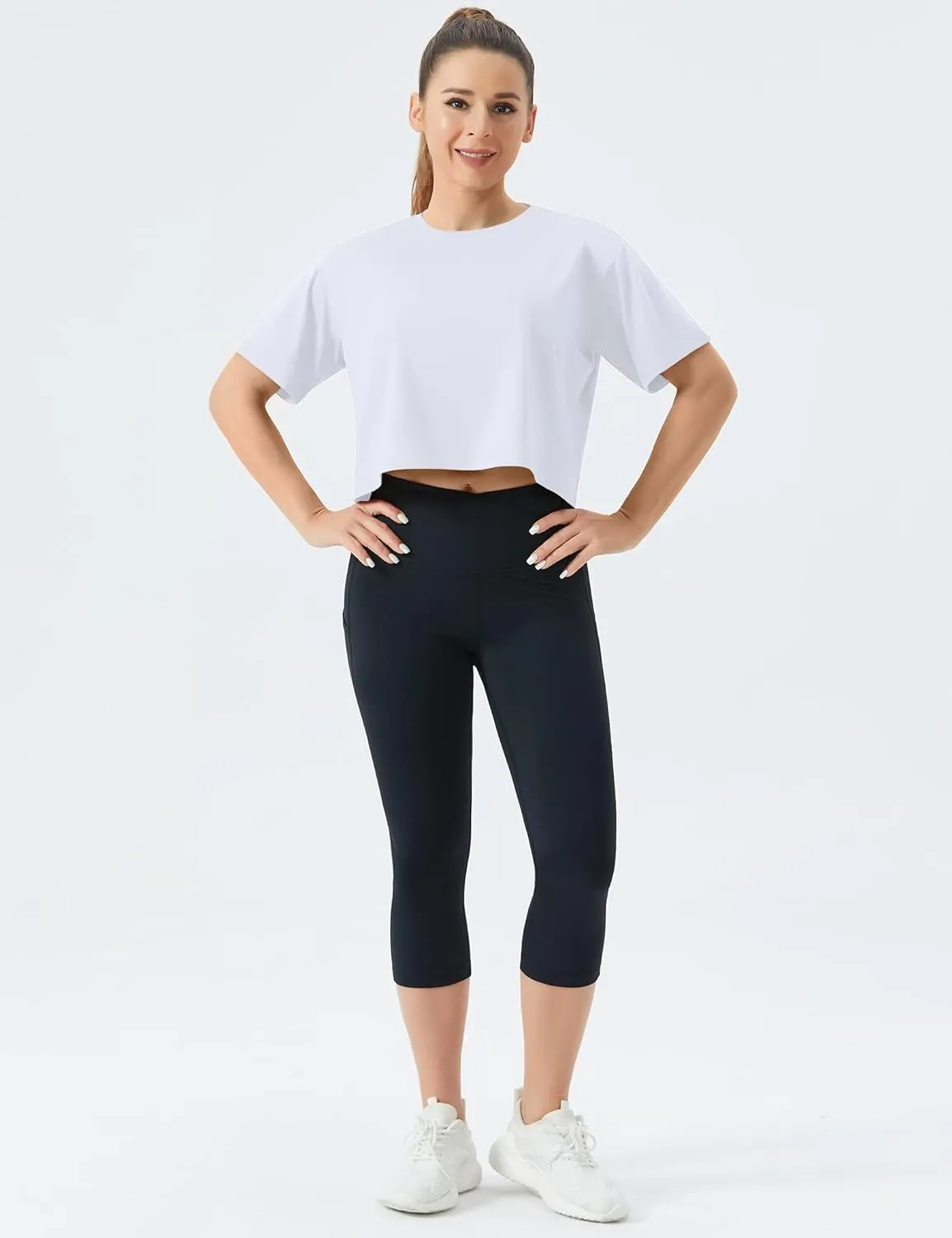 THE GYM PEOPLE Women's Workout Crop Top T-Shirt Short Sleeve Boxy Yoga Running Cropped Basic Tee