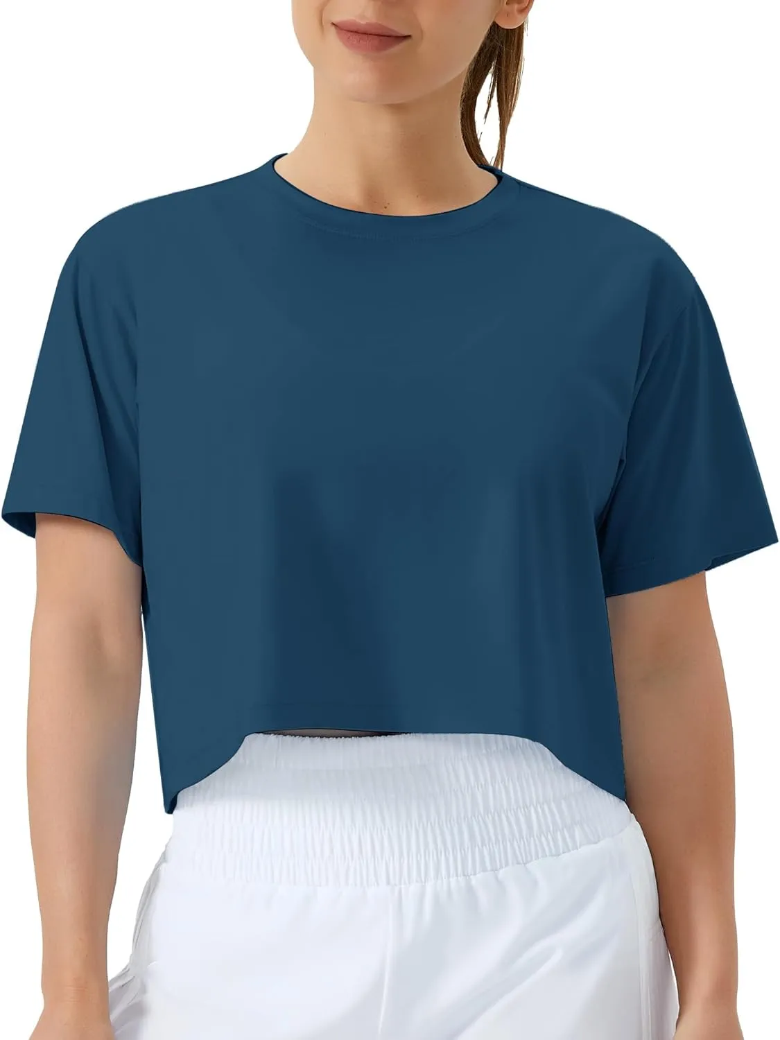 THE GYM PEOPLE Women's Workout Crop Top T-Shirt Short Sleeve Boxy Yoga Running Cropped Basic Tee