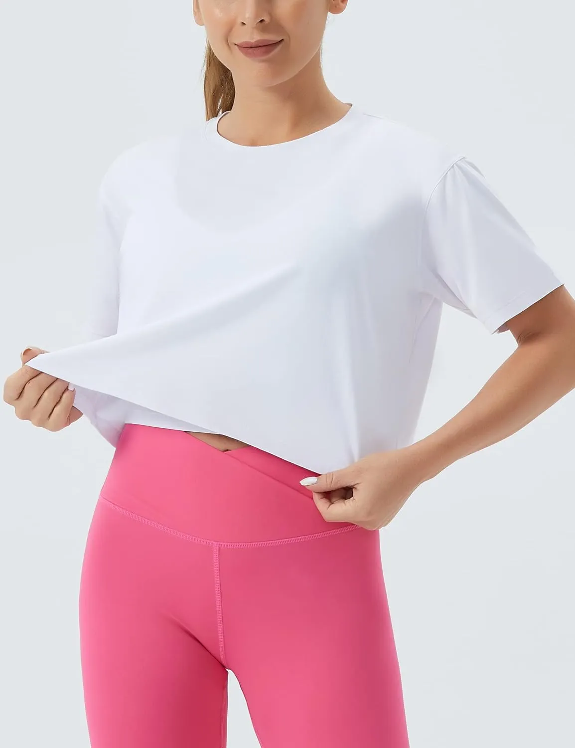 THE GYM PEOPLE Women's Workout Crop Top T-Shirt Short Sleeve Boxy Yoga Running Cropped Basic Tee