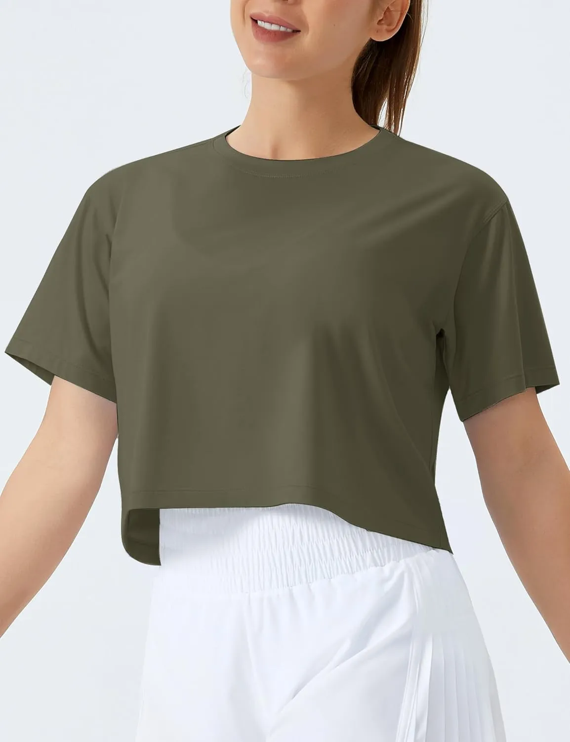 THE GYM PEOPLE Women's Workout Crop Top T-Shirt Short Sleeve Boxy Yoga Running Cropped Basic Tee