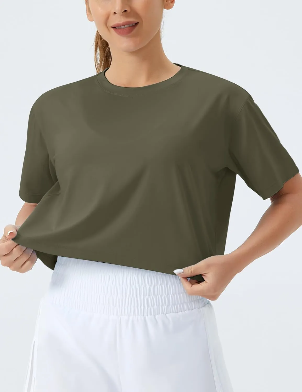 THE GYM PEOPLE Women's Workout Crop Top T-Shirt Short Sleeve Boxy Yoga Running Cropped Basic Tee