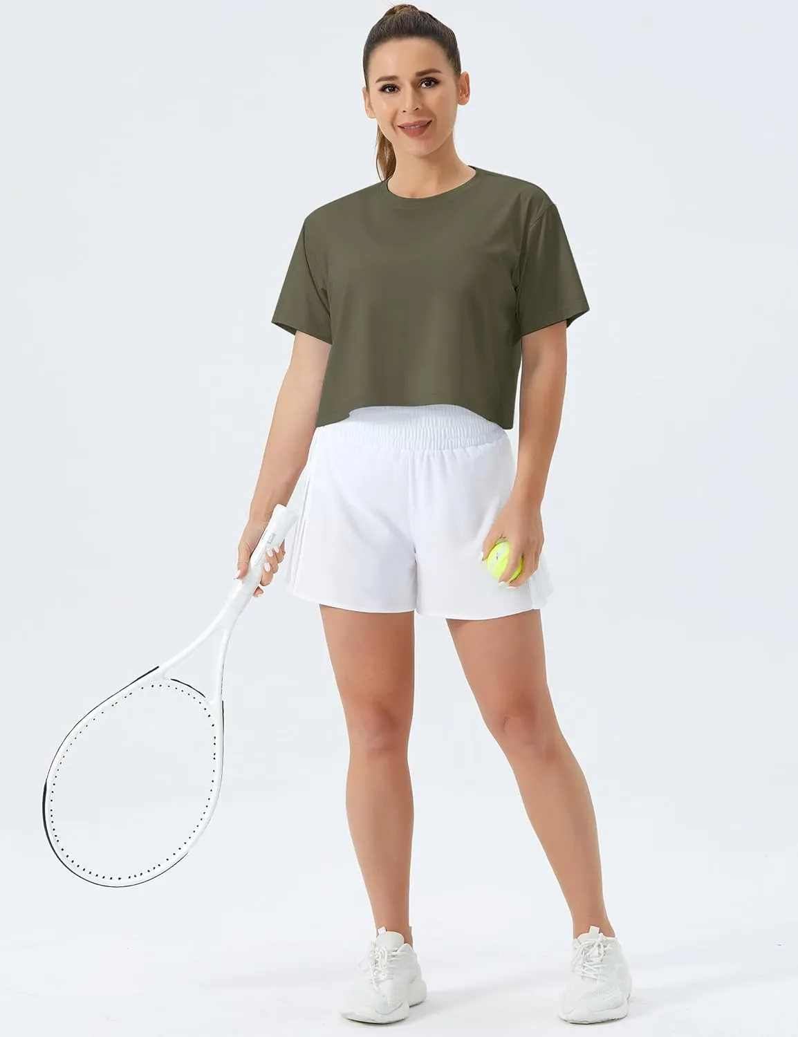 THE GYM PEOPLE Women's Workout Crop Top T-Shirt Short Sleeve Boxy Yoga Running Cropped Basic Tee