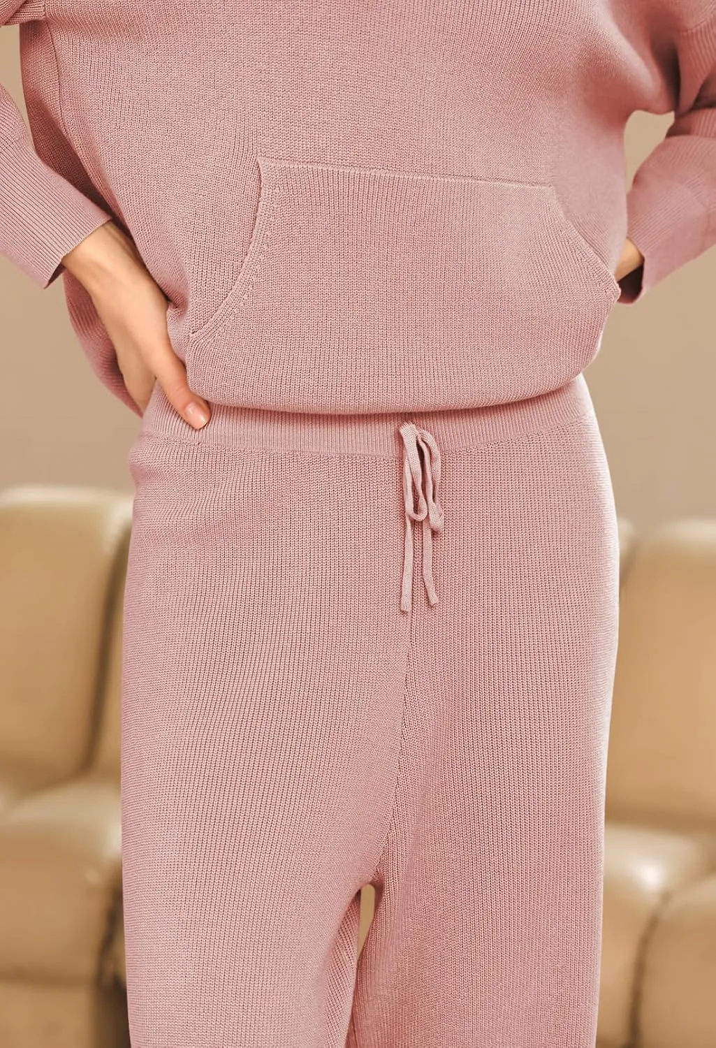 Viottiset Women's 2 Piece Outfits Sweater Set Long Sleeve Hoodies With Pocket Wide Leg Pants Lounge Sets Tracksuit