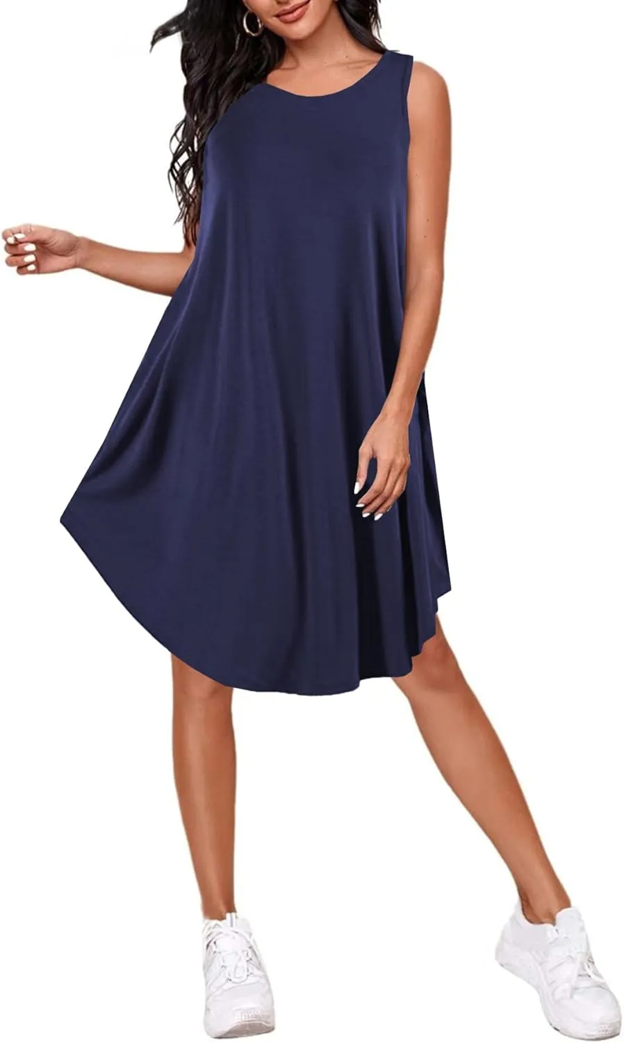 Vrtige Women's Summer Dress Scoop Neck Sleeveless Sundresses Beach Cover Up Loose T-Shirt Dress with Pockets