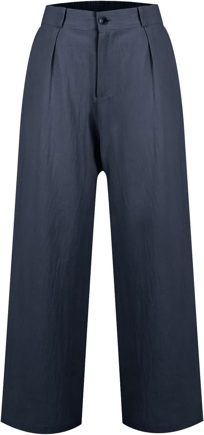 Wide Leg Linen Pants Women Summer Boho Beach Pants Business Work Office Pants Cotton High Waisted Palazzo Dress Pants