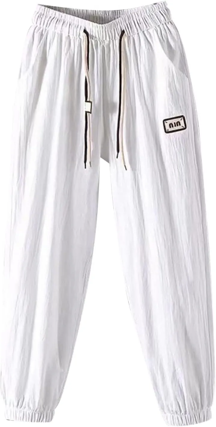 Wide Leg Pants Woman Dressy Linen Pants 2024 Summer Casual High Waisted Baggy Elastic Waist Trousers Loose Flowy Pant