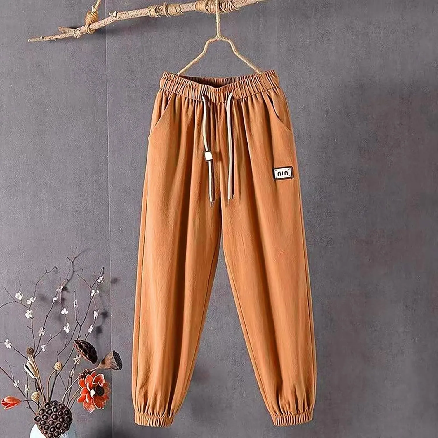 Wide Leg Pants Woman Dressy Linen Pants 2024 Summer Casual High Waisted Baggy Elastic Waist Trousers Loose Flowy Pant