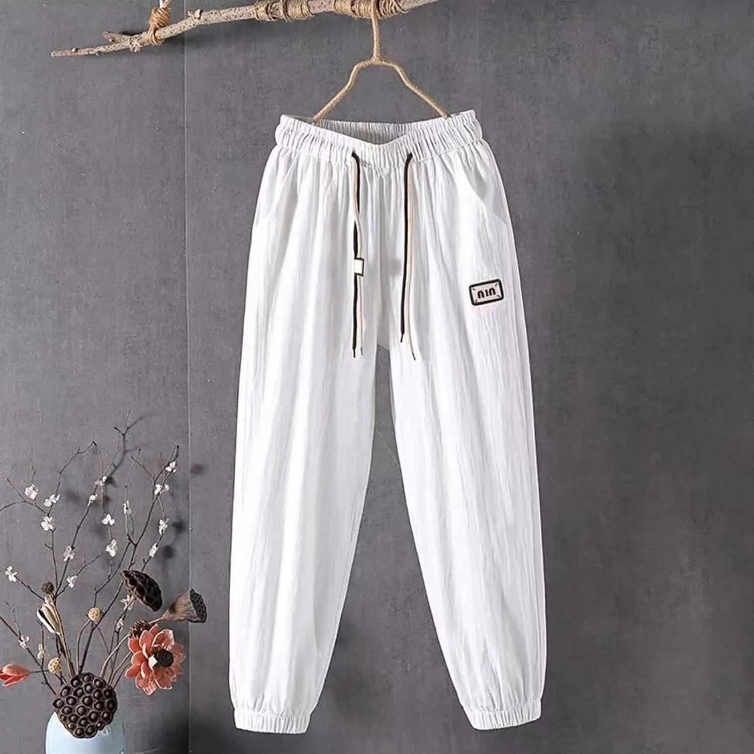 Wide Leg Pants Woman Dressy Linen Pants 2024 Summer Casual High Waisted Baggy Elastic Waist Trousers Loose Flowy Pant
