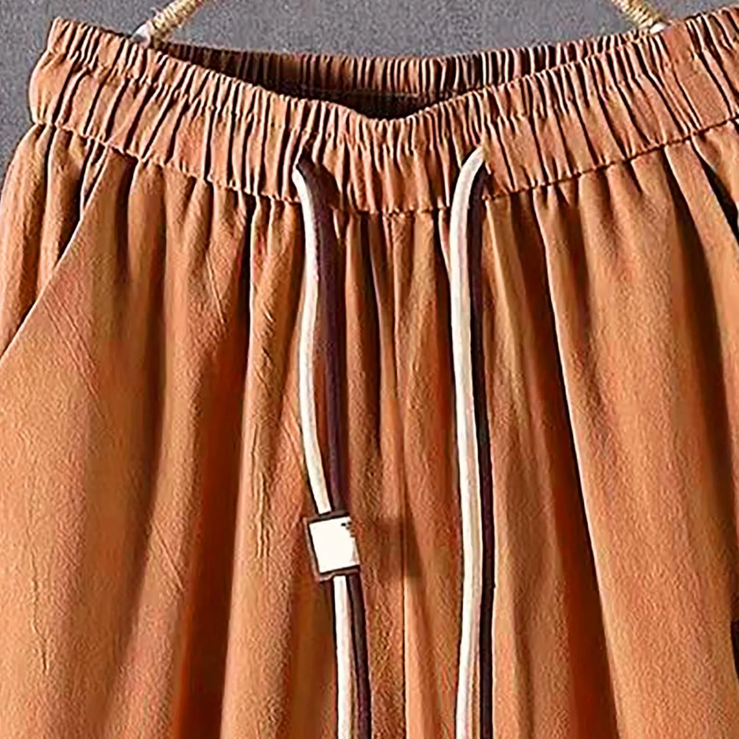 Wide Leg Pants Woman Dressy Linen Pants 2024 Summer Casual High Waisted Baggy Elastic Waist Trousers Loose Flowy Pant
