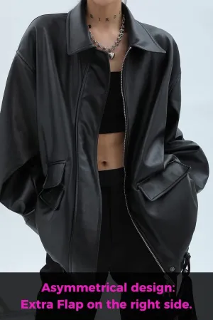 Women Faux Leather Blazer Vintage Lapel Boyfriend PU Jacket Long Sleeve Button Down Coat Streetwear