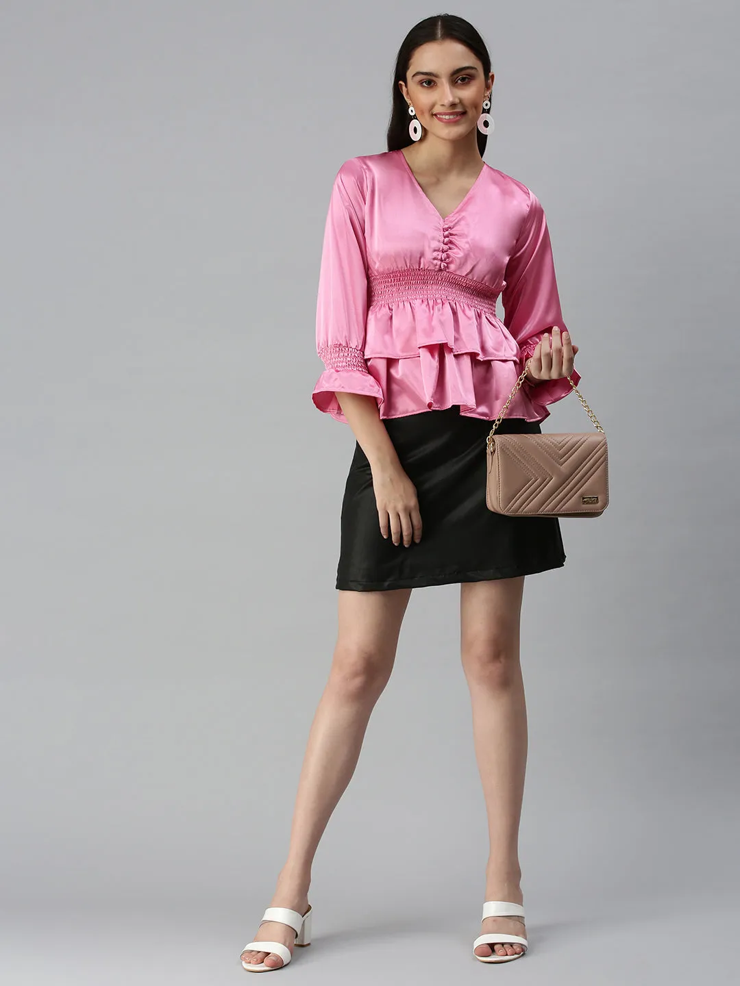 Women Pink Cinched Waist Top