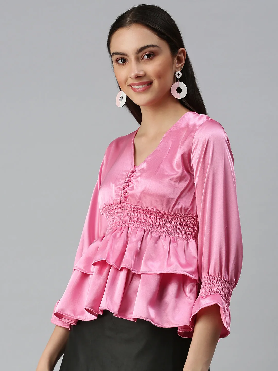 Women Pink Cinched Waist Top