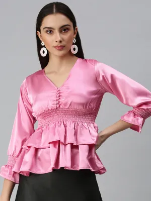 Women Pink Cinched Waist Top