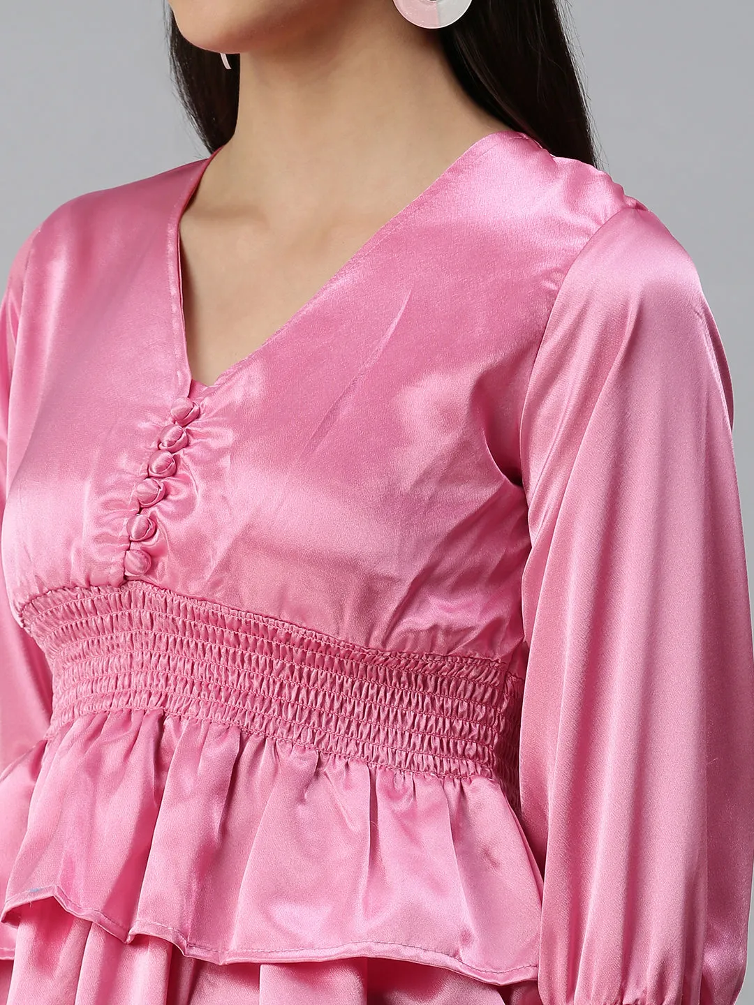 Women Pink Cinched Waist Top