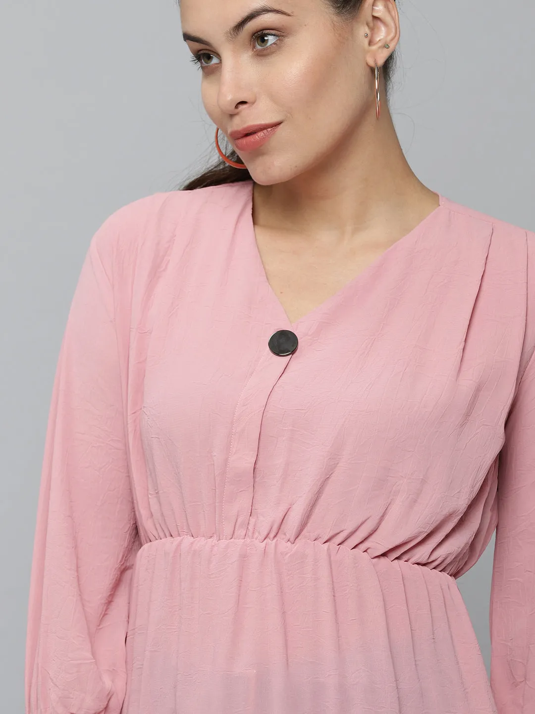 Women Pink Georgette Cinched Waist Top