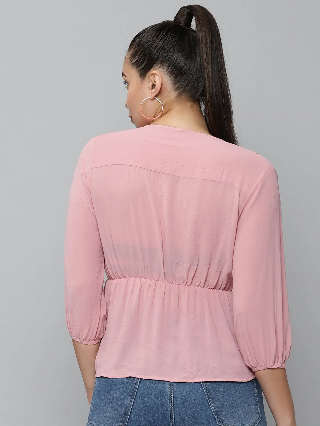 Women Pink Georgette Cinched Waist Top