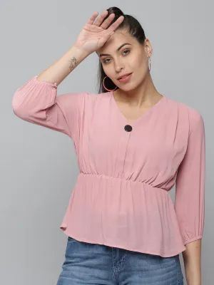 Women Pink Georgette Cinched Waist Top