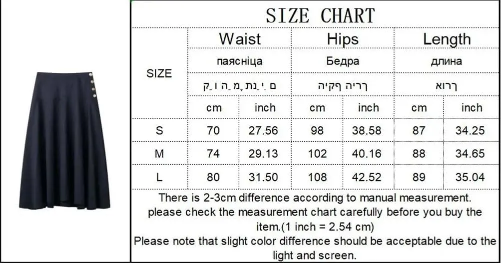 Women's Button A-Line Midi Skirt Women Vintage High Waist Skirts
