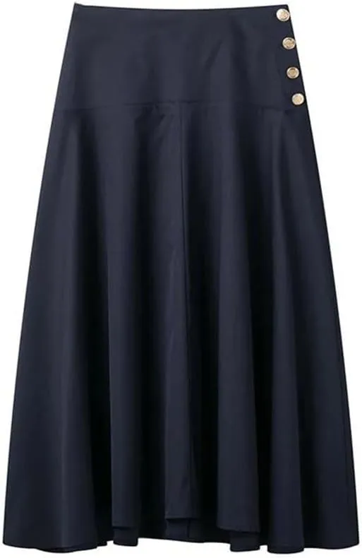 Women's Button A-Line Midi Skirt Women Vintage High Waist Skirts