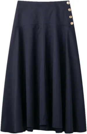 Women's Button A-Line Midi Skirt Women Vintage High Waist Skirts