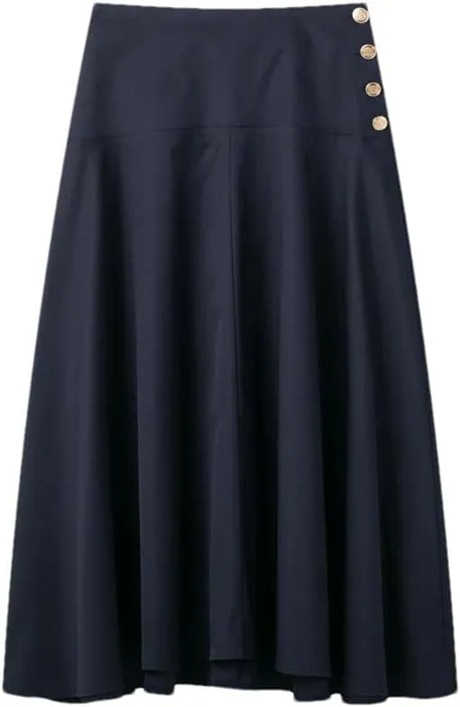 Women's Button A-Line Midi Skirt Women Vintage High Waist Skirts