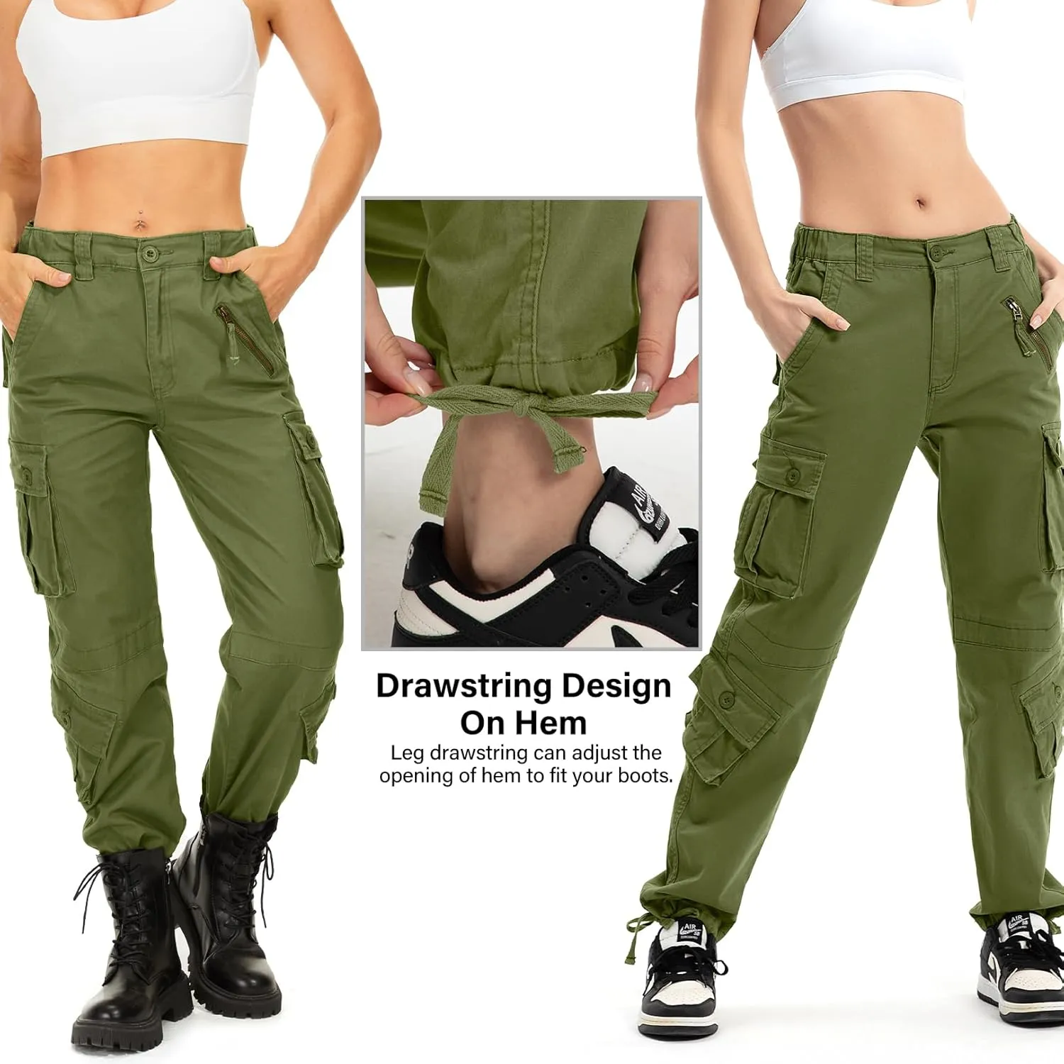 Womens Cargo Army Combat Work Pants with 8 Pockets Casual Cotton Ripstop Construction Pants