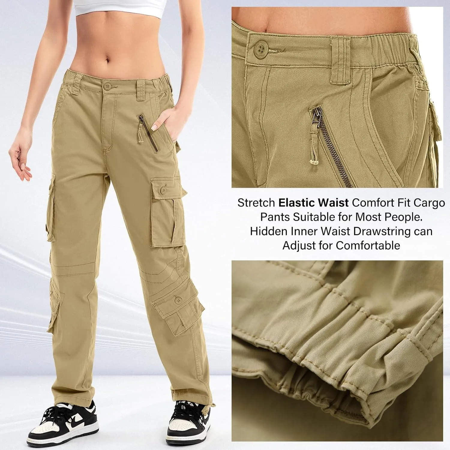 Womens Cargo Army Combat Work Pants with 8 Pockets Casual Cotton Ripstop Construction Pants