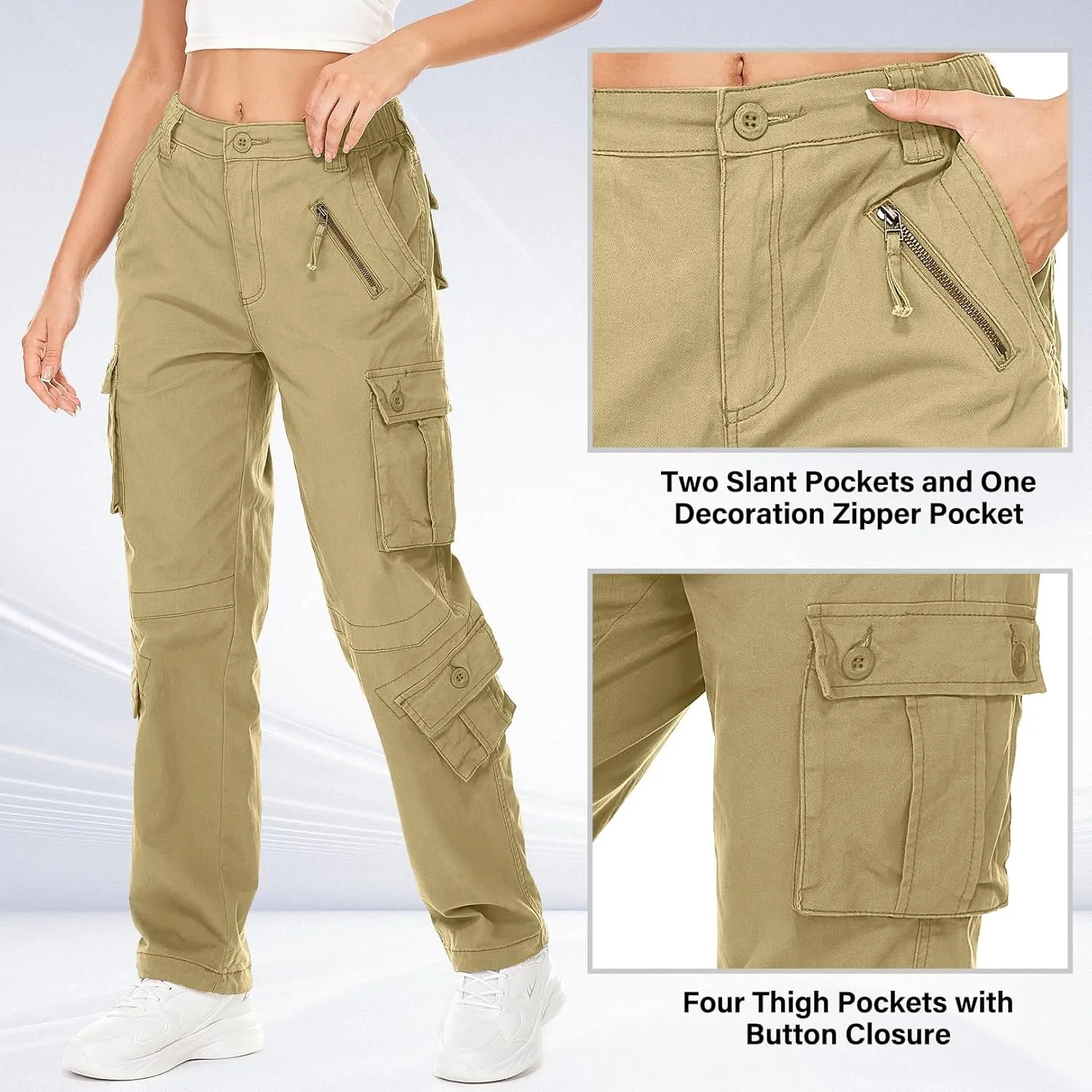 Womens Cargo Army Combat Work Pants with 8 Pockets Casual Cotton Ripstop Construction Pants